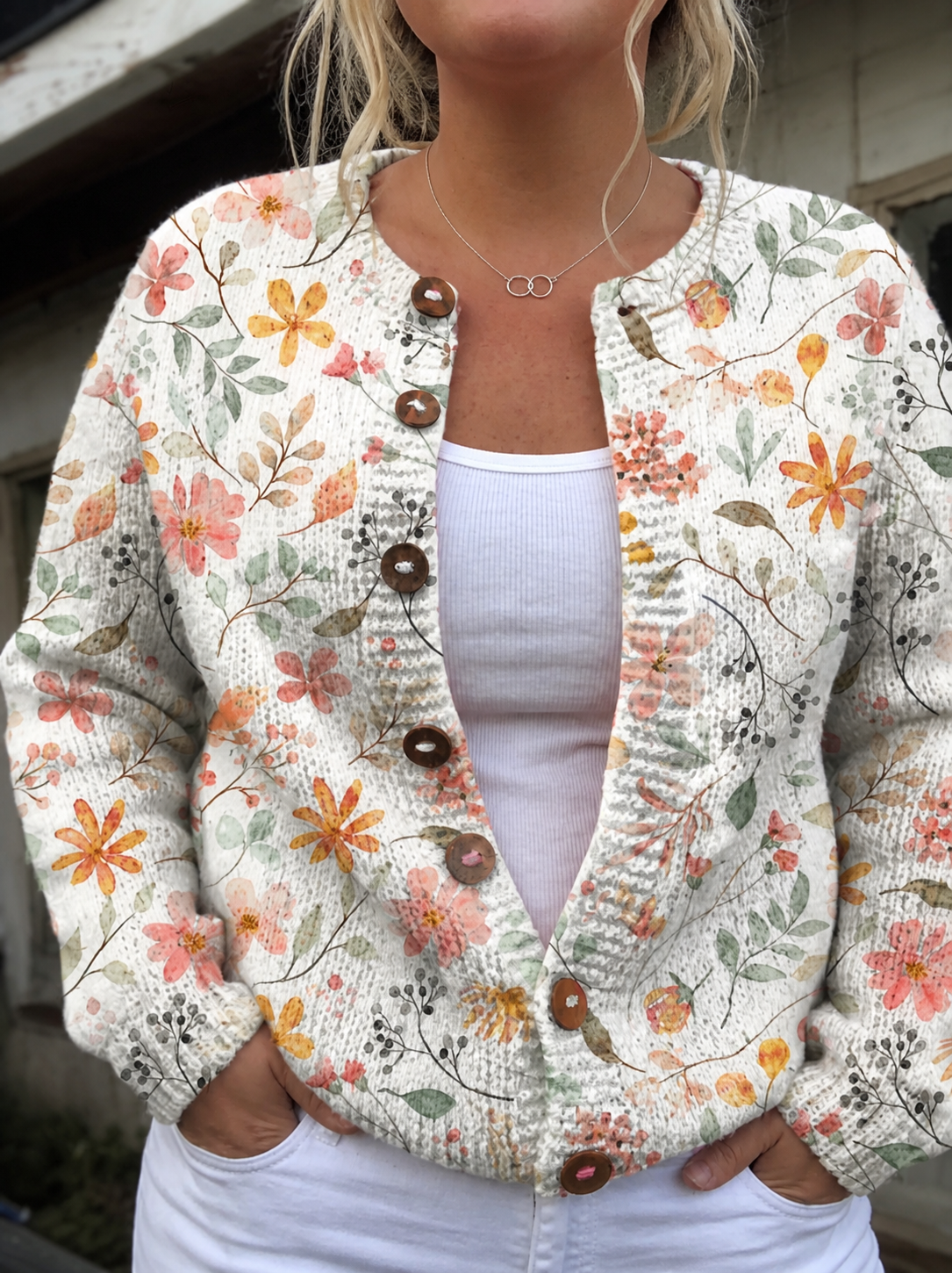 Greta | Vintage Floral Knit Cardigan Sweater
