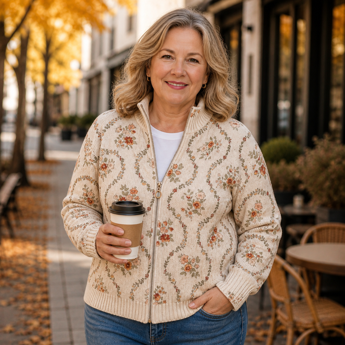 Janet | Romantic Floral Zip Cardigan