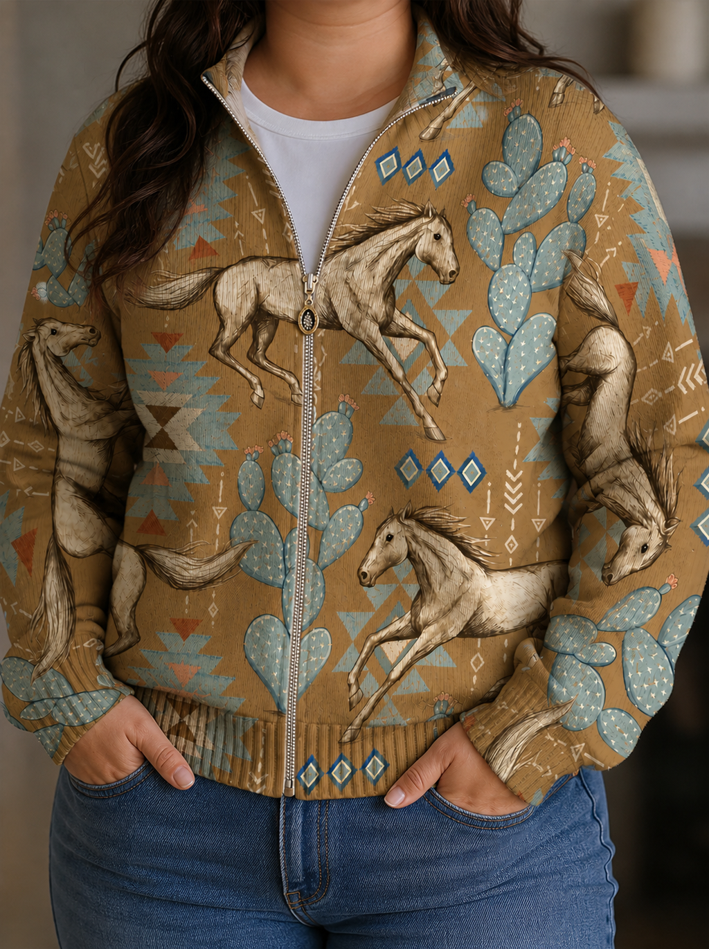 Christine | Horse Print Zip Cardigan