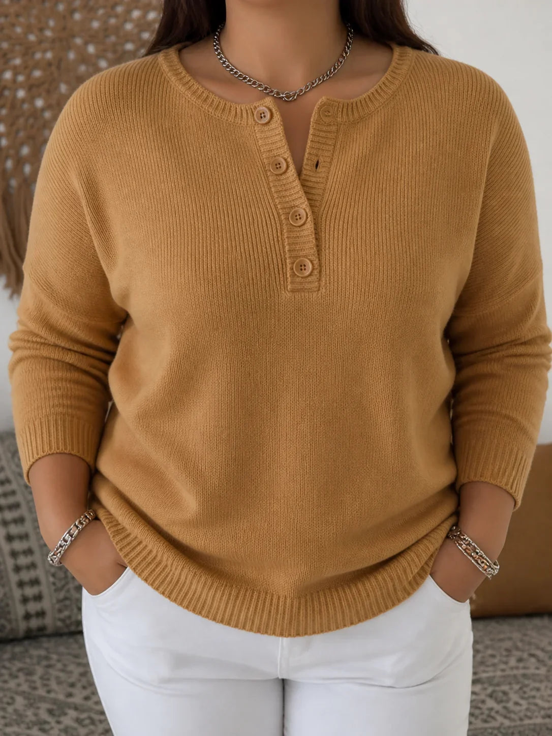 Helena | Henley Button-Up Knit Sweater