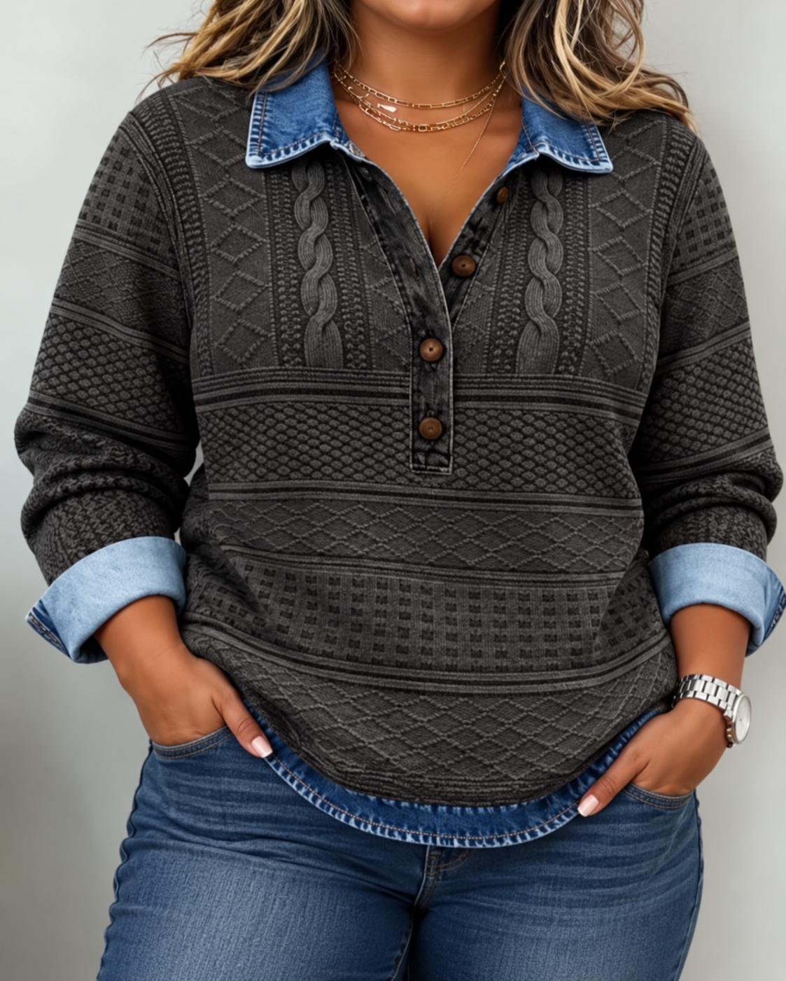 Patricia | Textured Contrast Collar Pullover