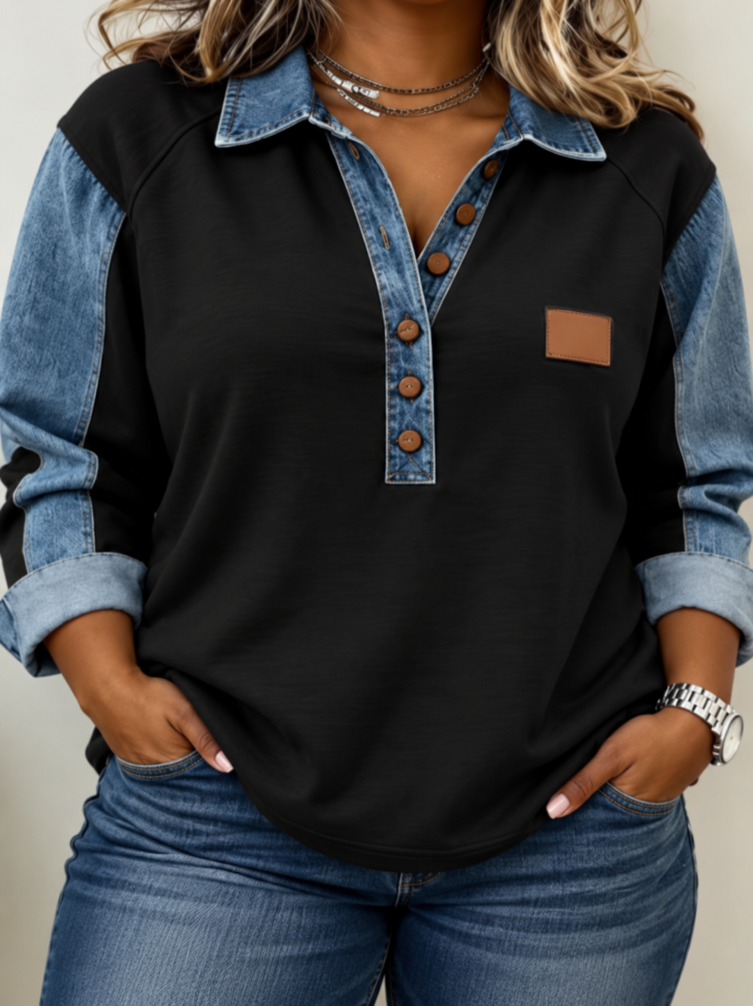 Janet | Contrast Collar Casual Pullover