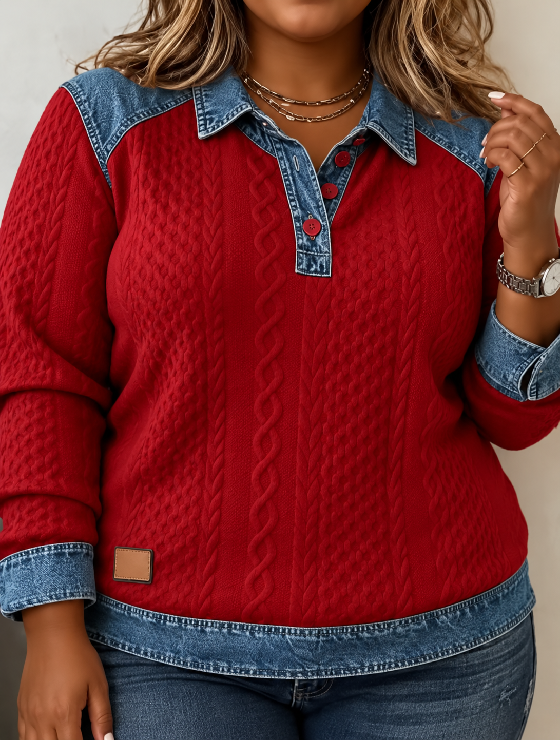 Carol | Textured Contrast Collar Pullover