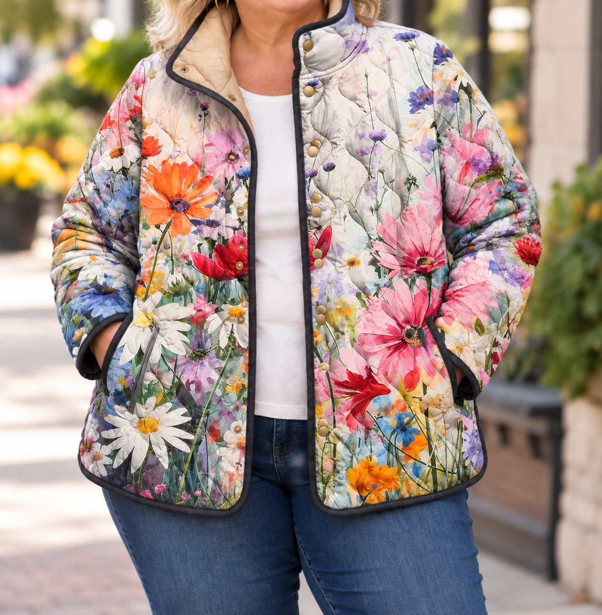 Kaia | Charming Vintage Floral Print Quilted Jacket