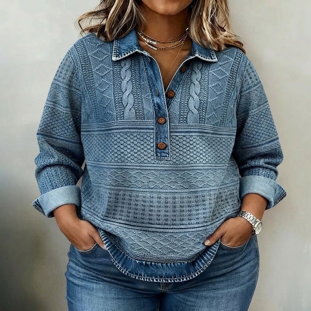 Barbara | Vintage Knit Denim Blouse