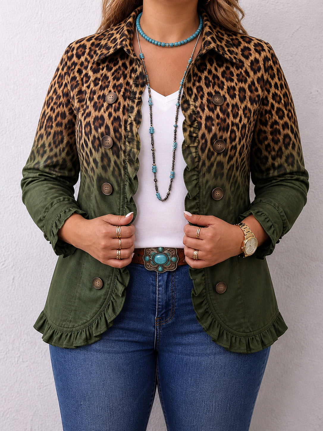 Elspeth | Leopard Ombre Ruffle Blazer Jacket