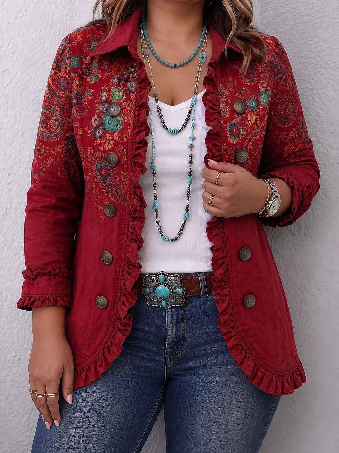 Fayrene | Bohemian Paisley Ruffle Jacket