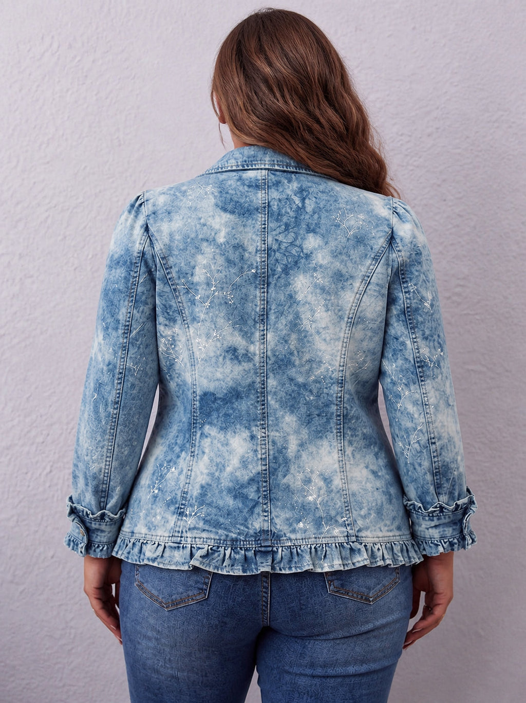 Jemison | Boho-Style Gradient Vintage Botanical Print Ruffle-Detail Jacket