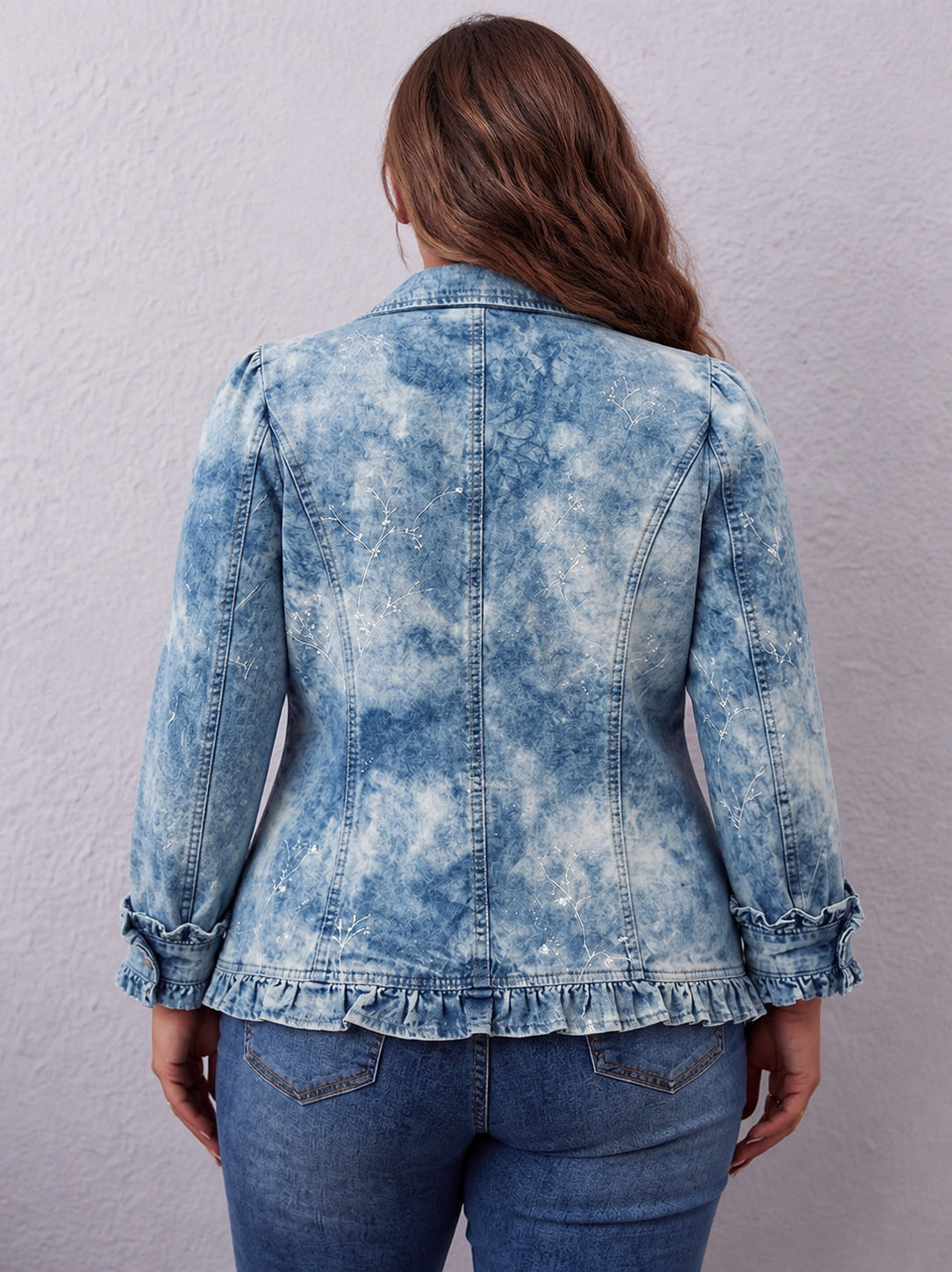 Jemison | Boho-Style Gradient Vintage Botanical Print Ruffle-Detail Jacket