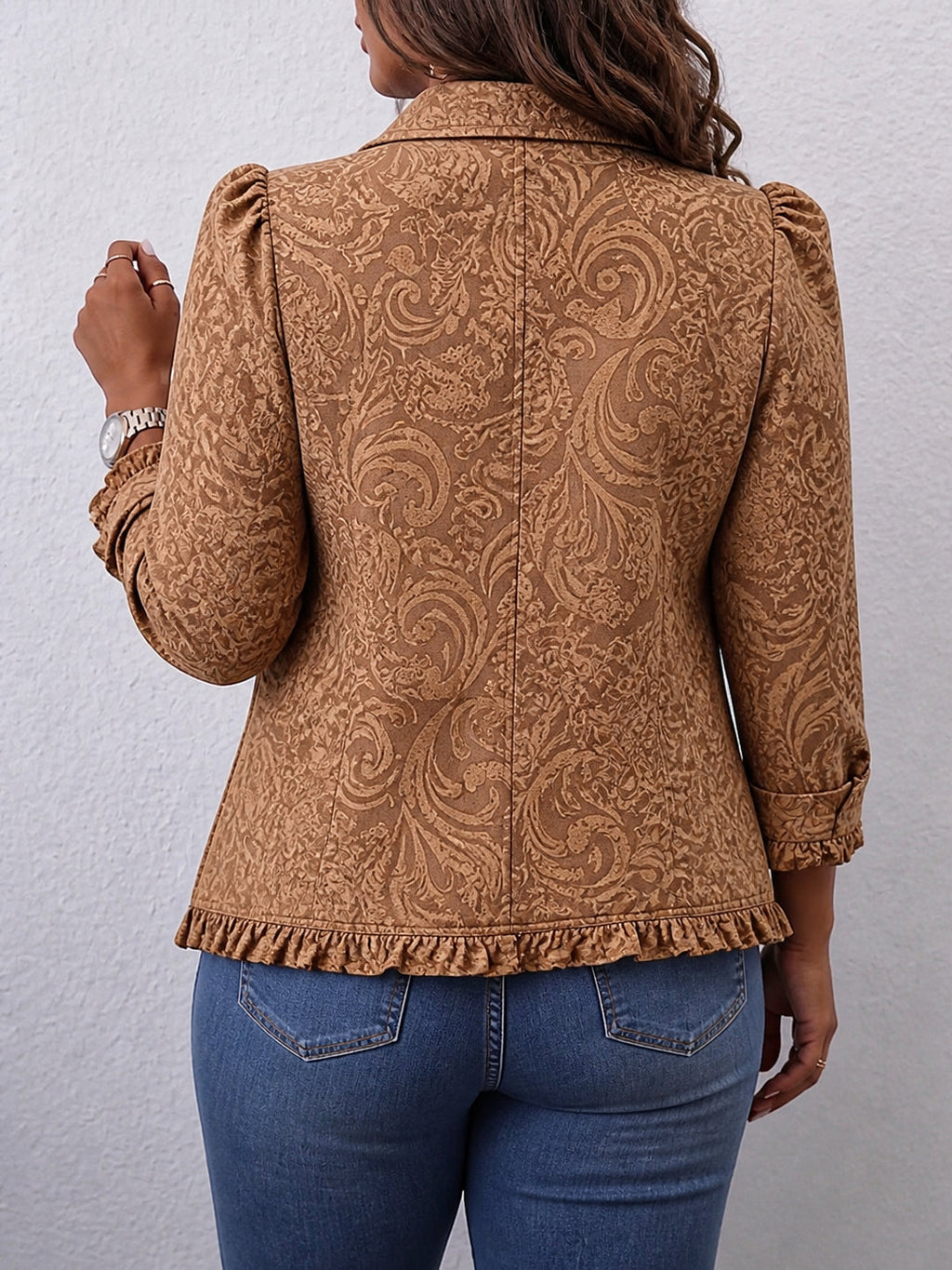 Vyclara | Vintage Bohemian Floral Print Ruffled Jacket